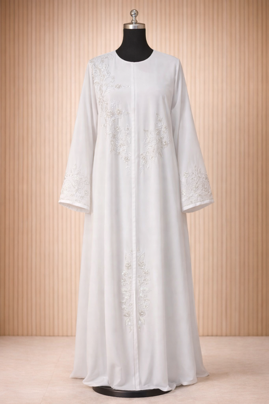 Noor White Embellished Abaya