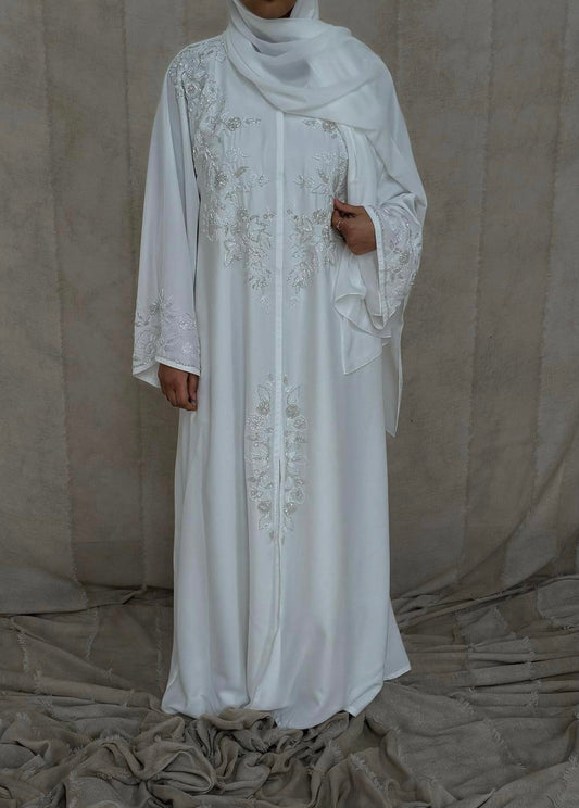 Noor White Embellished Abaya